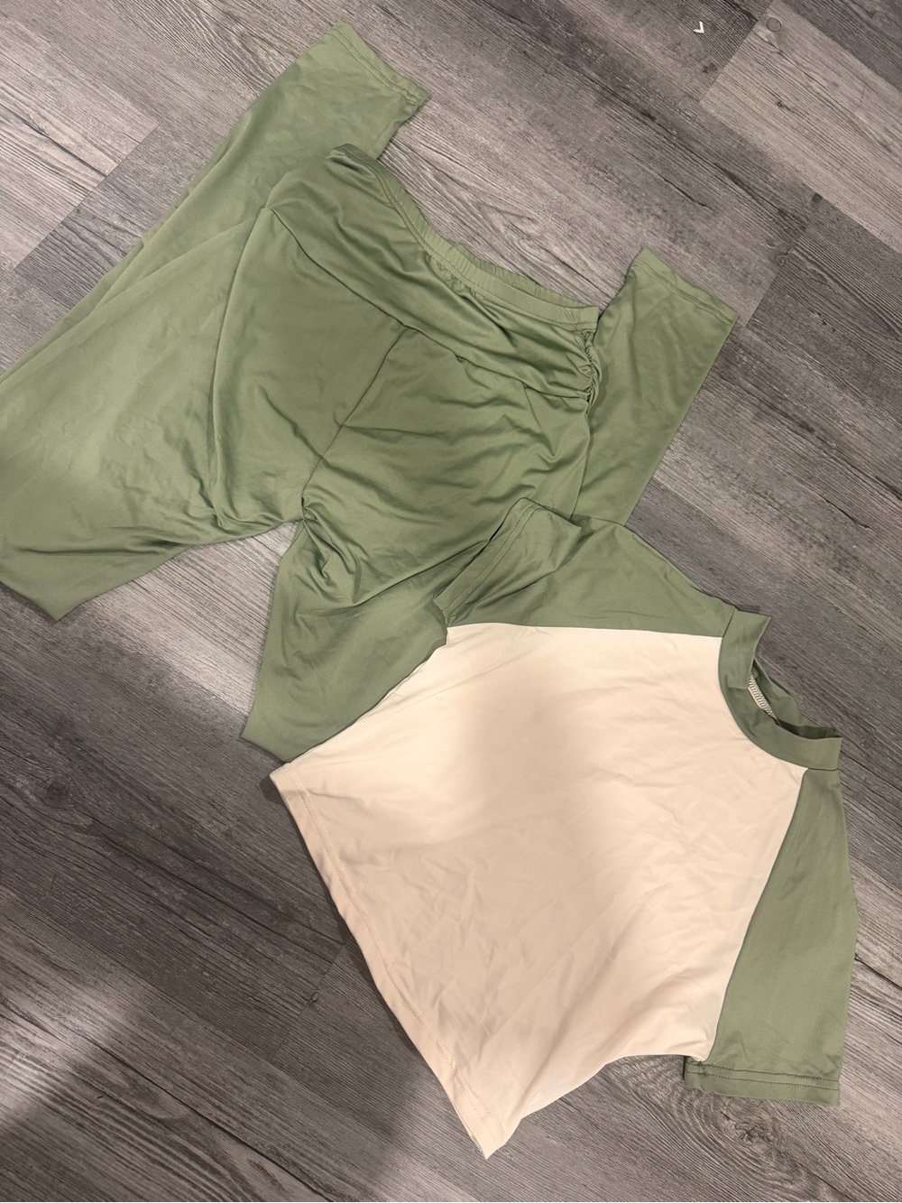 Olive Green Top & Cream Raglan Tee Set
